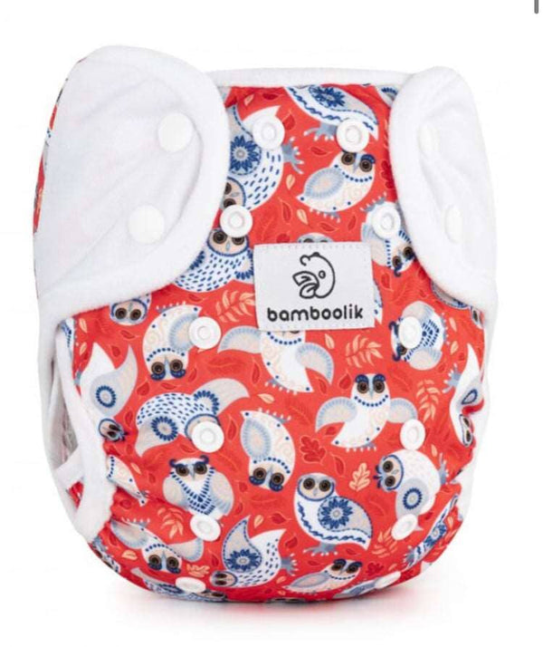 Bamboolik DUO Überhose Onesize Überhosen Bamboolik Eulen - weiß invers Druckknöpfe