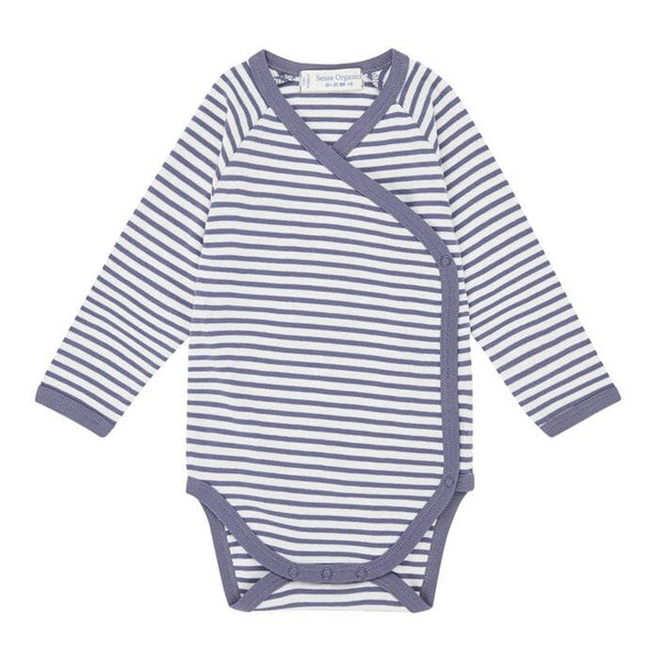 Sense Organics • Langarm Wickelbody YGON Kinderkleidung Sense Organics 50/56 Blau-grau geringel