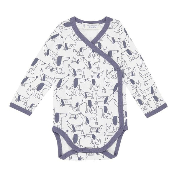 Sense Organics • Langarm Wickelbody YGON Kinderkleidung Sense Organics 50/56 Blaue Hunde