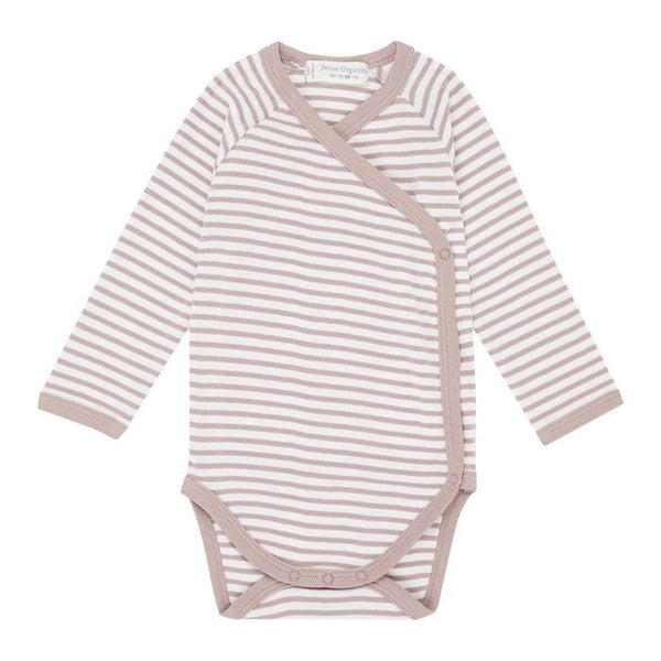 Sense Organics • Langarm Wickelbody YGON Kinderkleidung Sense Organics 50/56 Rosenholz geringelt